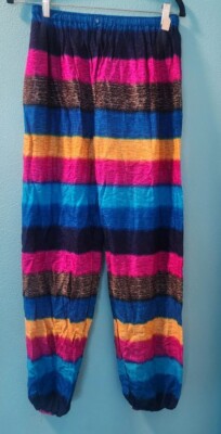 Boho Multicolor Striped Harem Pants   Elastic Waist & Ankles   Yoga Wide Trouser