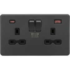 13A 2 Gang DP Switched Plug Socket with 18W Fast Charging USB A+C Knightsbridge