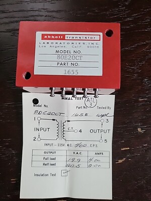 Abbott Technologies 80E20CT,  115V 400Hz Power Transformer, NSN 5920-00-4821428.