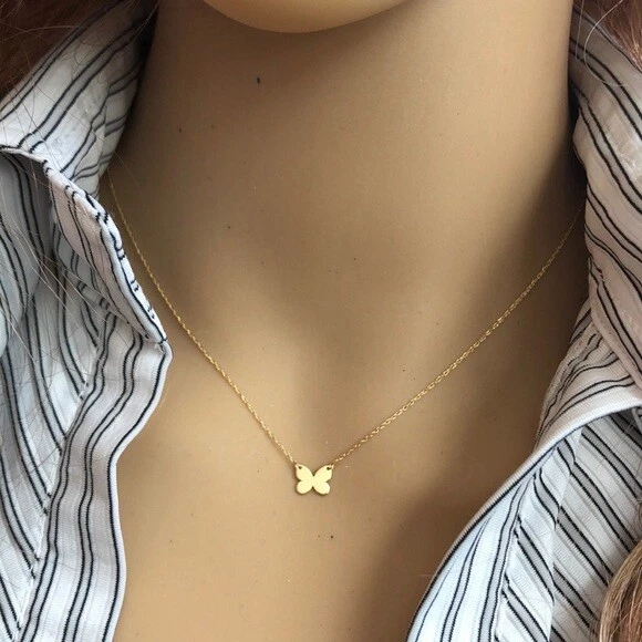 Dainty 14k gold butterfly necklace deals