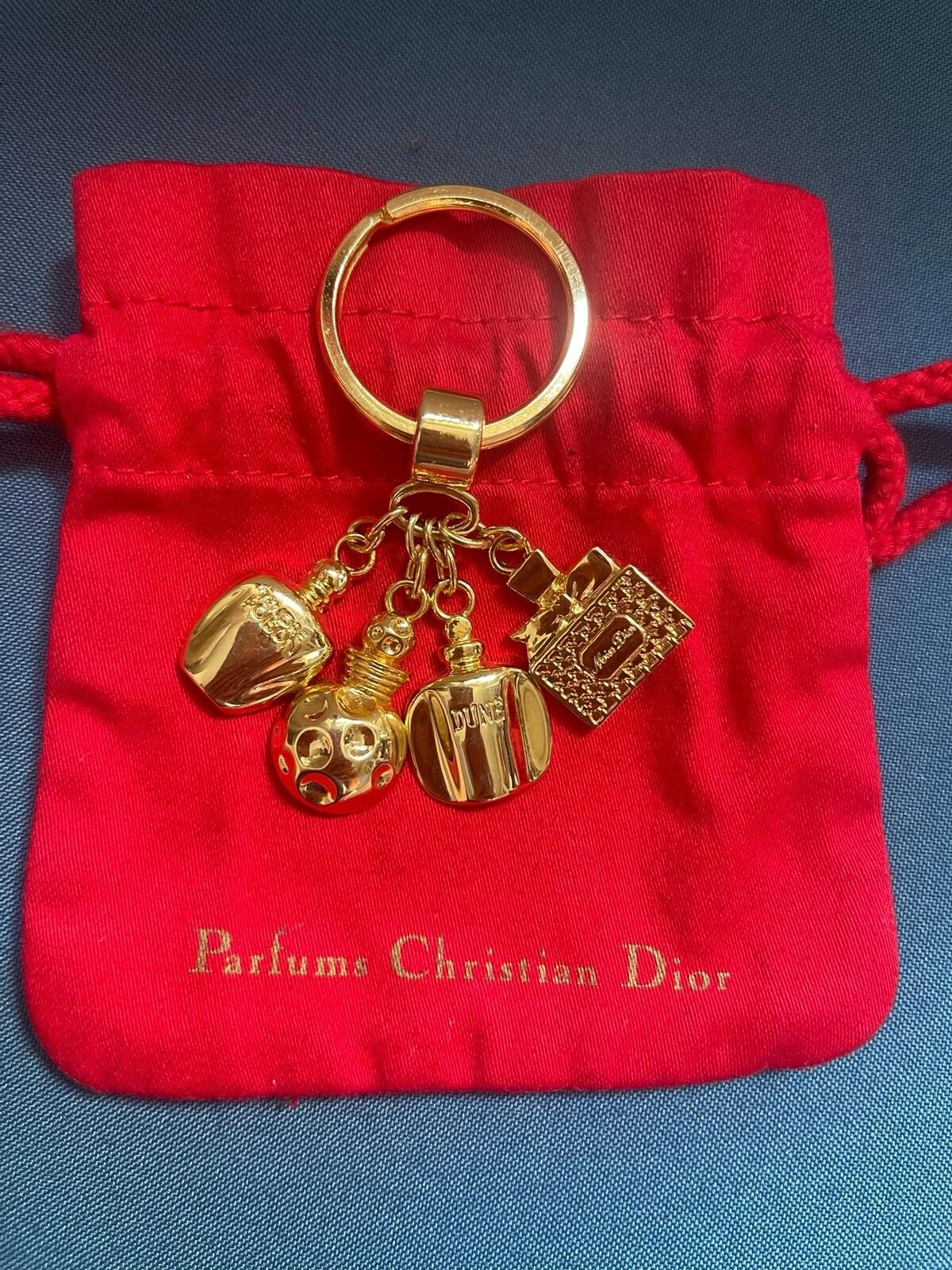 New Vintage 1990s Christina Dior perfume keychain Keyring Bag Charm gold tone