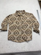 Davi & Dani Button-Up Womens S Beige White Aztec Collared Gray Long Sleeve