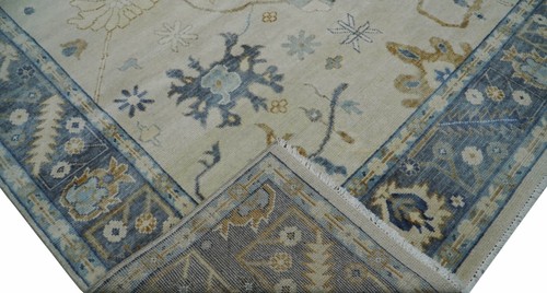 9x12 Handmade Oriental Cream Transitional Oushak Area Rug | Hand-Knotted Rug - Picture 3 of 9
