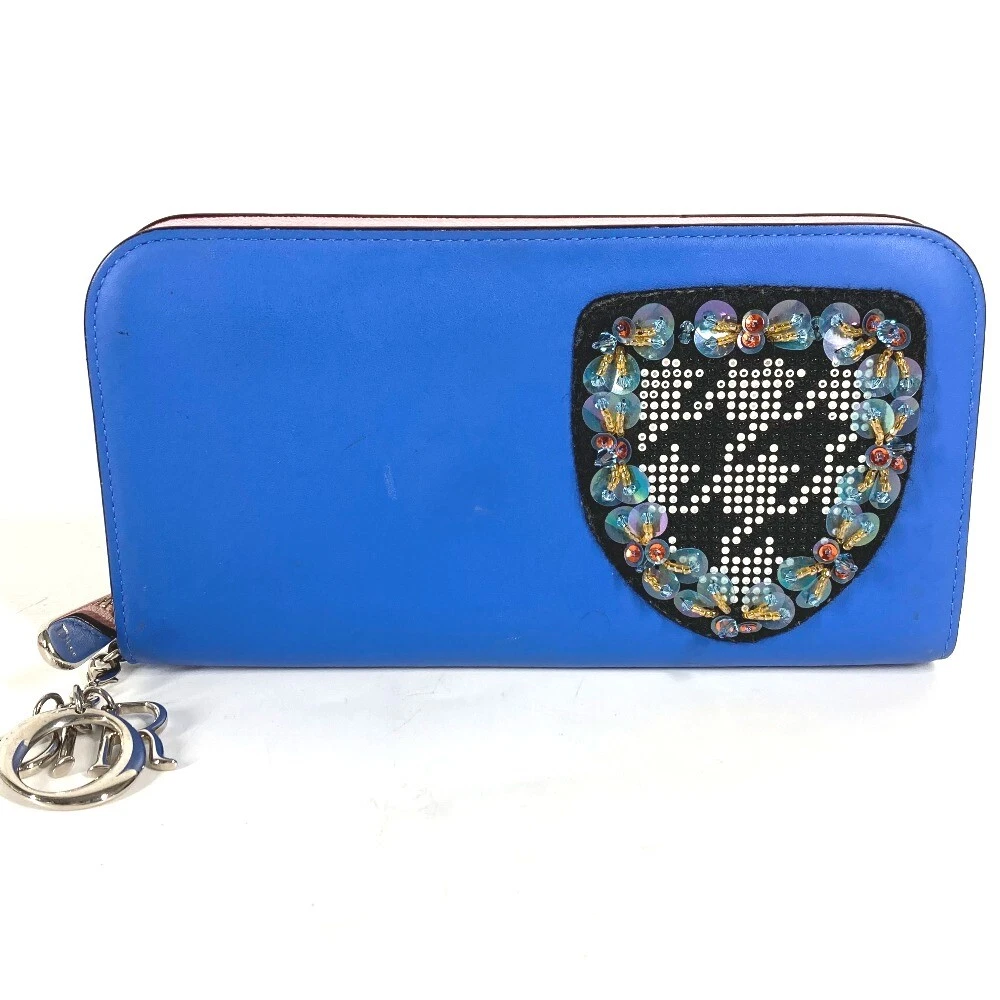 Dior Long wallet Bijoux Rhinestones Zip Around Long Wallet Leather blue/Black
