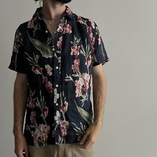 frederik anderson Copenhagen pure linen floral shirt M size navy