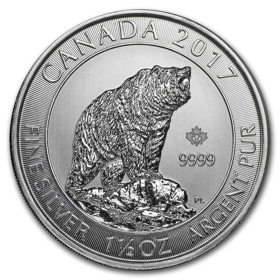 2017 Canada Grizzly Bear $8 1.5 oz 0.9999 Silver Coin in