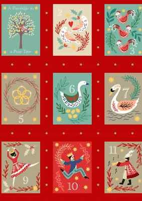 Lewis and Irene 12 Days of Christmas Fabric red Gold Metallic