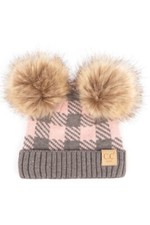 Image of C.C Exclusive Infant Buffalo Check Baby Beanie With Natural Faux Fur Pom Pom