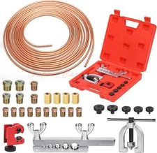 25FT 3/16" Copper Coated Brake Line Tools kit  For Double&Single Flaring w/ Nuts