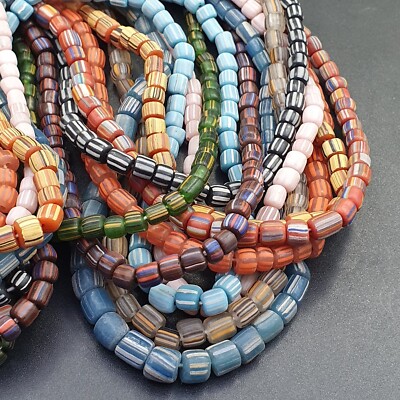 AA 10 Strands Vintage AFRICAN Multicolor Stripes GLASS BEADS