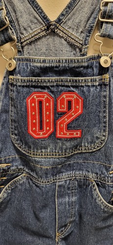 Limited Too Jeans Blue Overalls Size 8 Vintage Flag Number 02 - Picture 2 of 6
