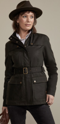 Hinter & Hobart Damen Glencoe Wachsjacke mit Gürtel in Khaki 050140.          B17