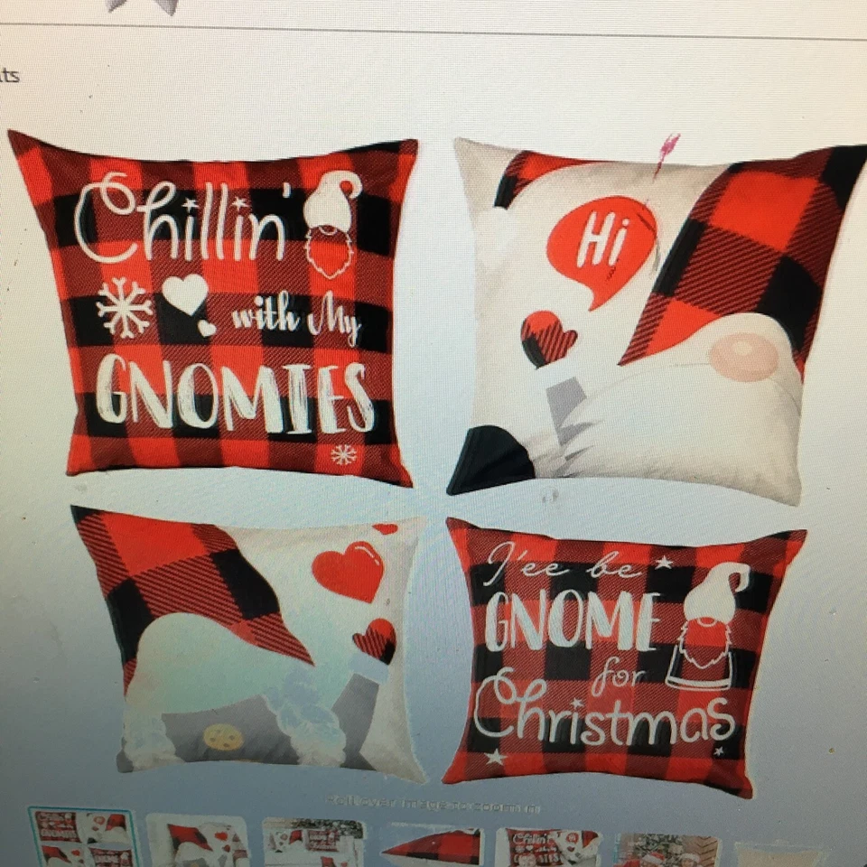 2 Счастливого Рождества наволочка 4 шт наборы потертый шик и клетку гномы 18 X 18" - Изображение 3 из 4