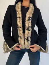 Vintage 00s Black Suede & Faux Fur Afghan Short Jacket Outerwear Gifting