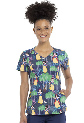 Snow White Cherokee Scrubs Tooniforms Disney Princess V Neck Top TF732 SNNF