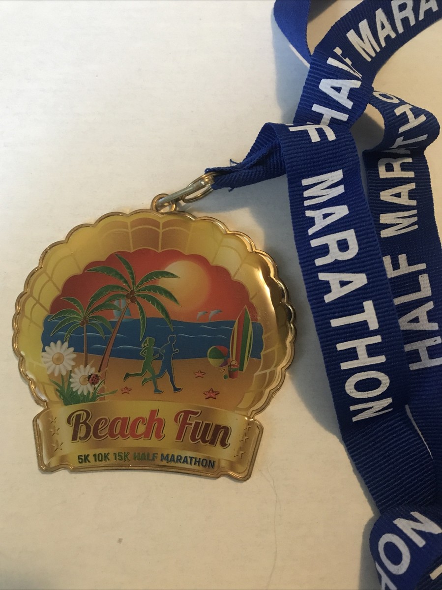 BEACH FUN Running Half Marathon 5K 10K 15K Medal Palm Trees Waves