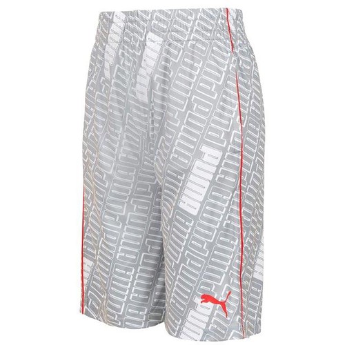 PUMA Boy's All Over Print Logo Shorts, Gray Large 14-16 - Picture 2 of 2