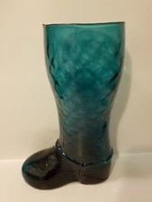 Vintage Blue Art Glass Boot 10.5" Diamond Quilted Optic Shaft Empoli Italy