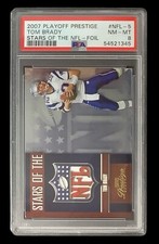 2007 playoff prestige #5 tom brady; NFL shield /100 holofoil PSA 8  (POP 2, 3^)