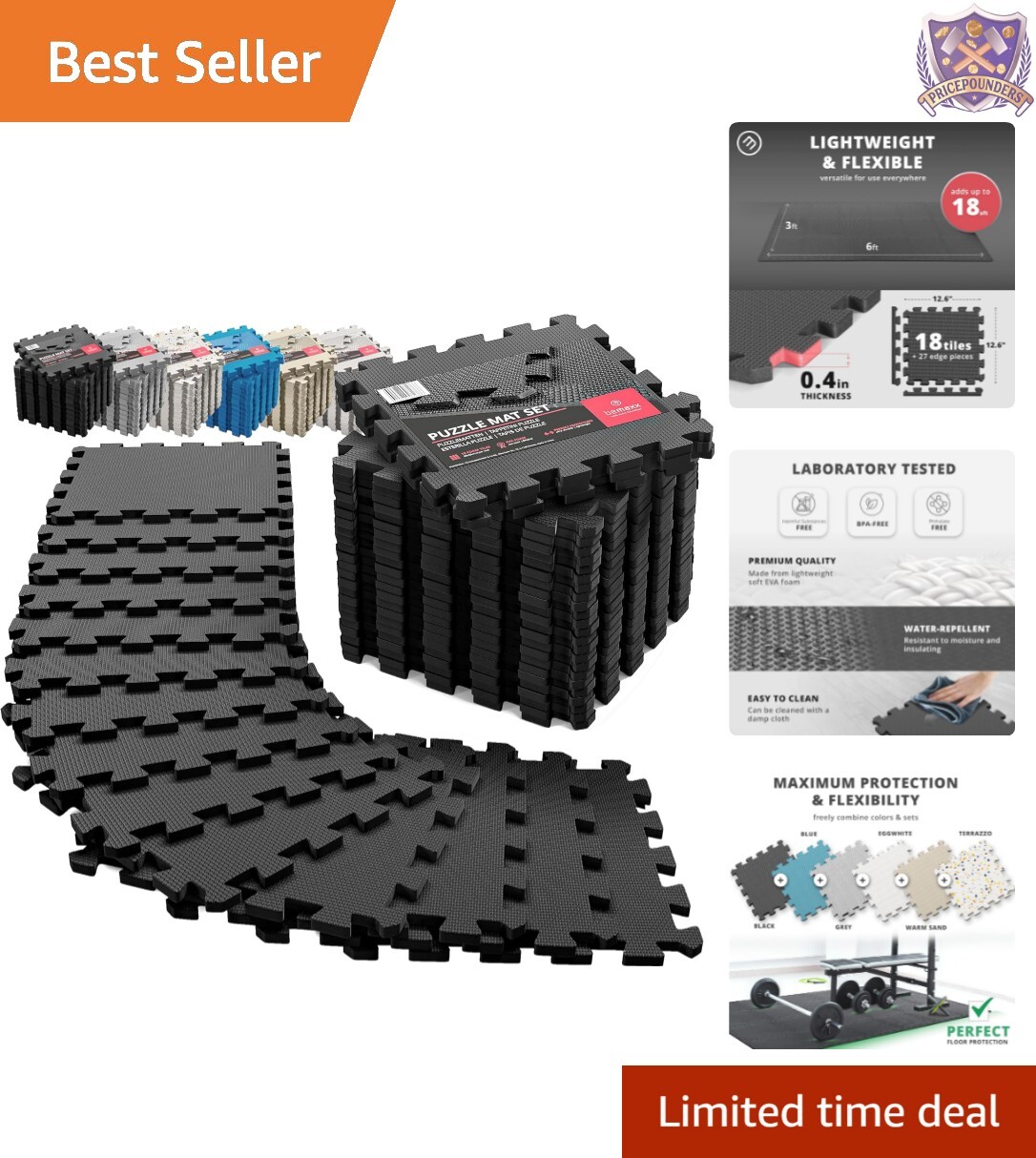 Non-Toxic Anti-Slip Gym Flooring - 18 Durable EVA Foam Tiles for Home Fitness