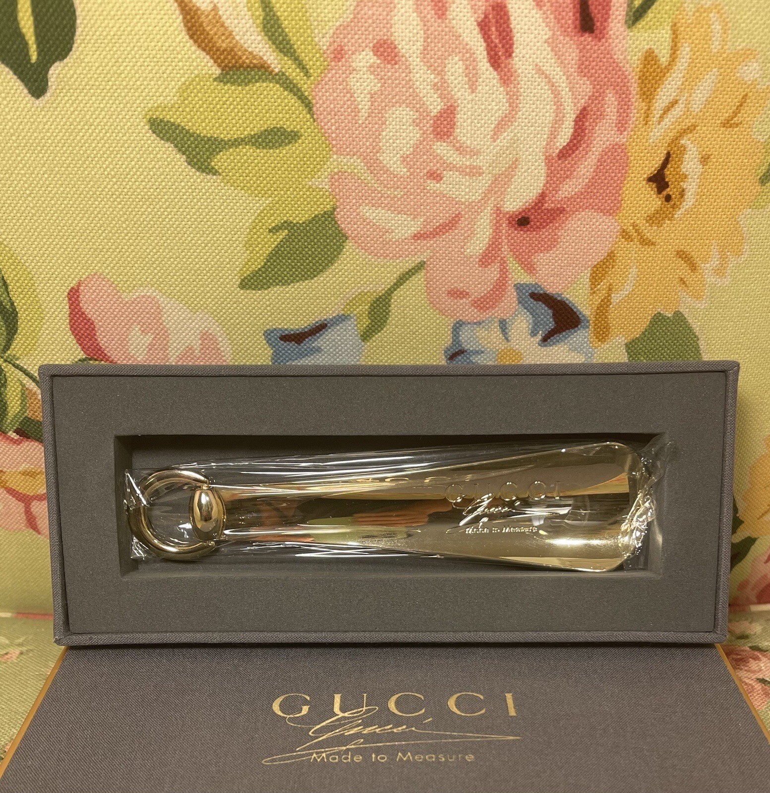GUCCI MADE TO MEASURE GOLD PLATED METAL SHOE HORN New In Box