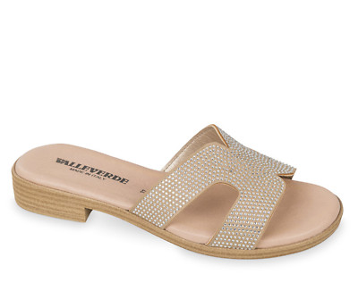 Valleverde 55400 beige mit Strass Absatz 2,5 cm Made in Italy Sandalen Pantoletten