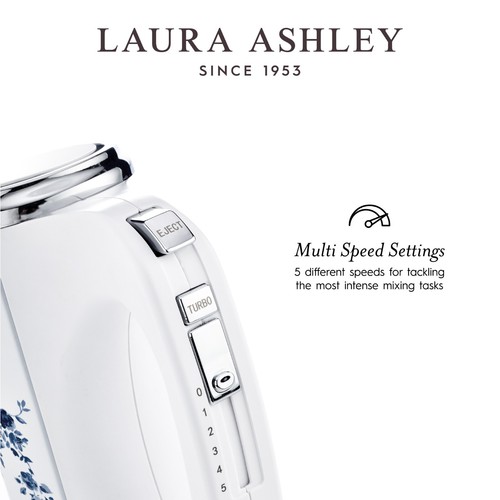 Laura Ashley Hand Mixer by VQ 5Speed Settings Stainless Steel Beaters China Rose - Picture 5 of 7