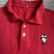 VINTAGE Tasmanian Devil Polo Shirt Red Short Sleeve Men L Looney Tunes Taz EUC