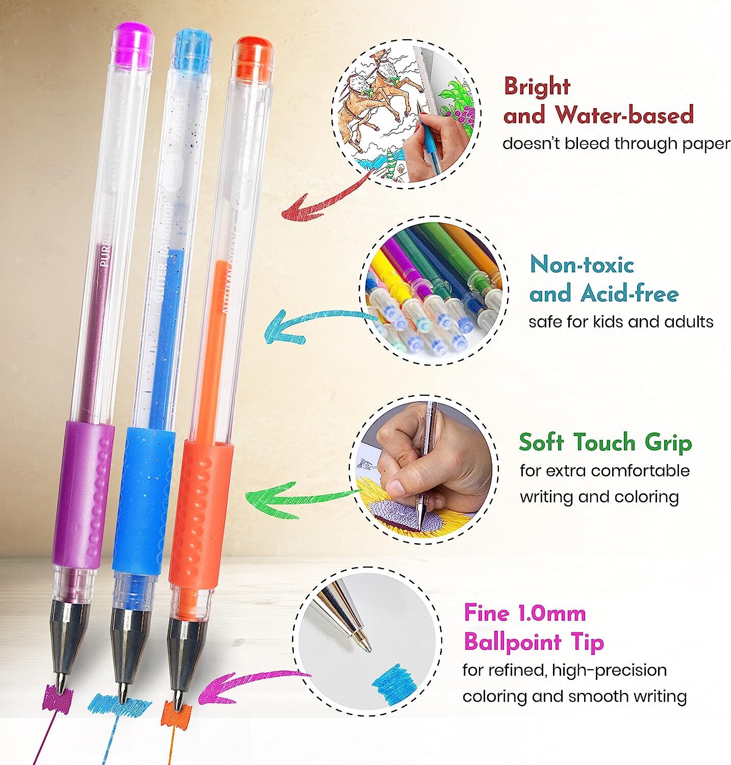 ColorIt Gel & Glitter Pens with Refills For Adult Coloring Books, 192