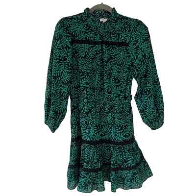Joie Salama Puff Sleeve Leaf Print Crochet Flared Mini Dress Black Green  XXS | eBay