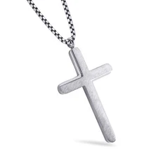 555Jewelry Unisex Cross Necklace Brushed Stainless Steel Pendant, 18-24" Chain