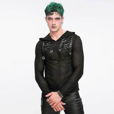 DEVIL FASHION Striped Hoodie Top Transparent Gestreift Feinstrick