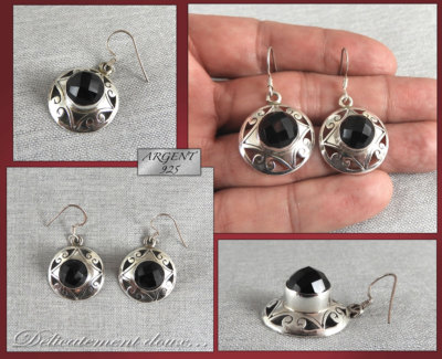 Boucles D'oreilles Argent 925 Boucles D'oreilles Onyx HMZIDZ - Argent 925, Pierre 8mm, Pendantes Bijoux Fantaisie élégants