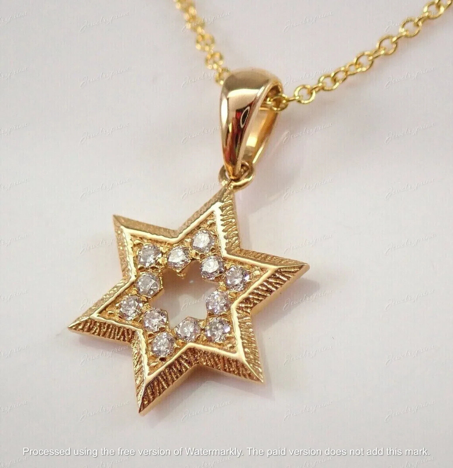 2 Ct Round Cut Lab Created Diamond Star of David Pendant 14K Yellow Gold Plated