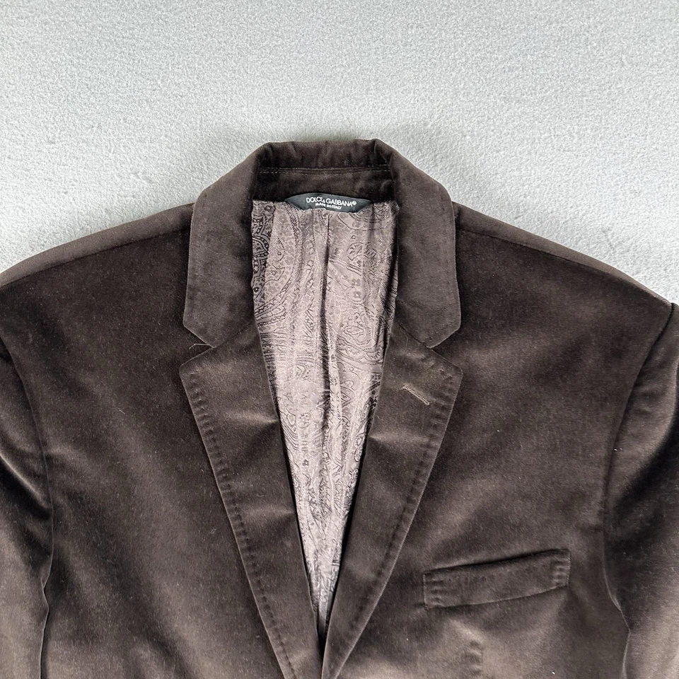 Dolce And Gabbana Blazer Men’s Small Brown Velvet 2 Button Notch Collar Lined - Image 4 of 4