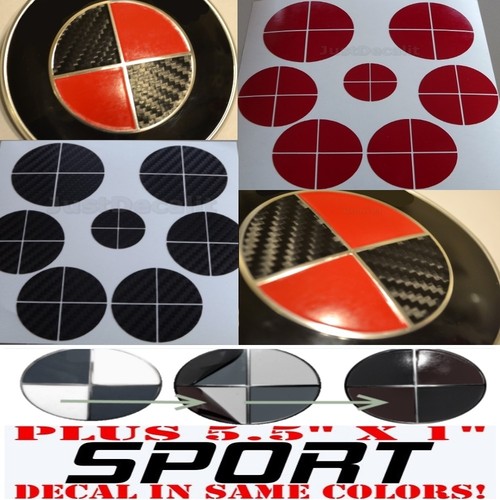 CARBON FIBER BLACK & RED Sticker Overlay +SPORT FULL SET Fit All BMW Emblems
