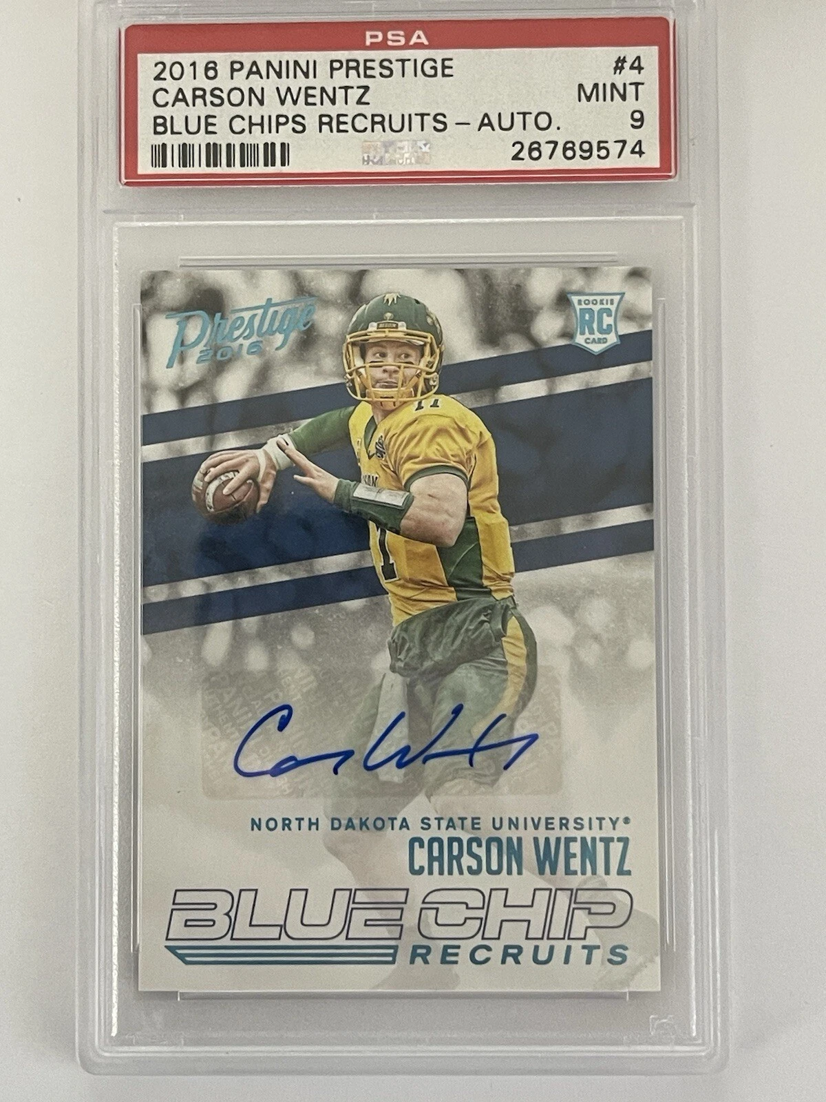 Carson Wentz Panini Prestige Blue Chip Recruits #4 Autograph