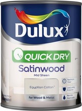 Image of Dulux Quick Dry Satinwood Paint Egyptian Cotton, Mid Sheen Finish, 750ml