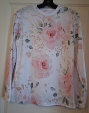 Women's Long Sleeve Floral Print Round Neck Blouse Size MEDIUM