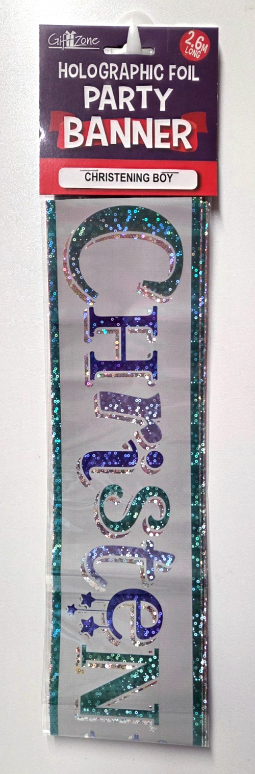 Christening Banner Blue Green 2.6m Baby Boy Day Baptism Bunting Party Decoration