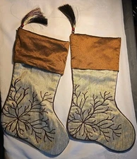 2 Beautiful  Christmas Holiday Stockings Brown / Gold /Red