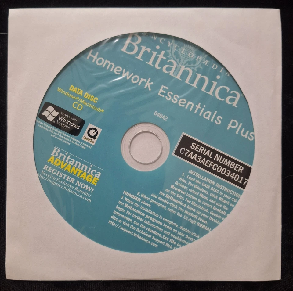 Encyclopedia Britannica Homework Essentials  Plus CD-Data Disc-Win/Mac-04042 NEW - Image 2 of 2