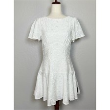 LULUS Women Size M Memorably Angelic Ivory Embroidered Flutter Sleeve Mini Dress