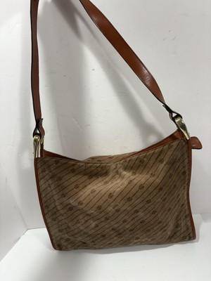 OTTINO Firenze Italy Handbag Shoulder Bag Suede Leather Logo Print  Brown Purse