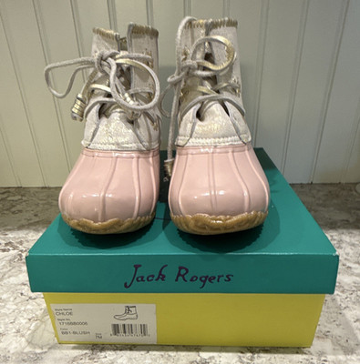 Jack Rogers Chloe Duck Boots Blush Pink Silver Lace Up Water Resistant 7 M