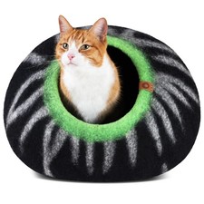 MEOWFIA Cat Cave   Premium Felt Bed for Indoor Cats, Large, Shining Tiger
