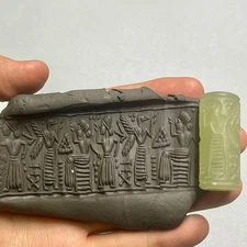 Antique Near Eastern Aventurine Jade Intaglio Seal Stamp Roll Bead 