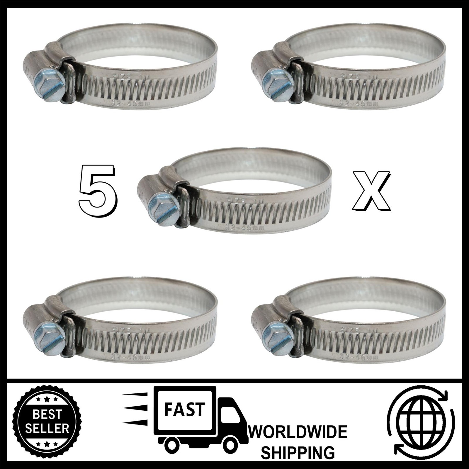 5x Hose Clamps 1MSS Jubilee Clips 32mm-45mm 304 Stainless Steel 1 1/4–1 3/4 inch