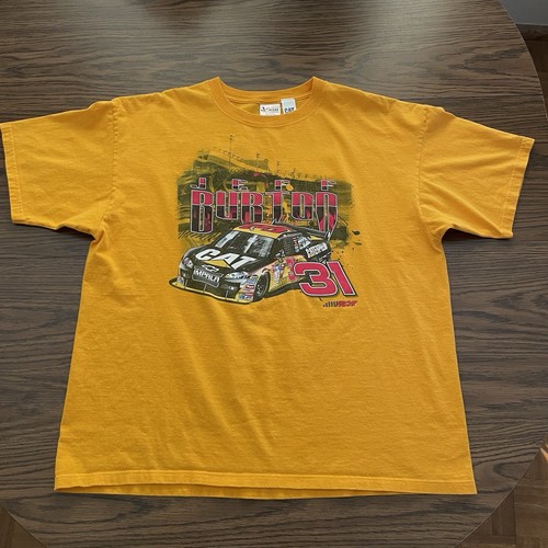 Vintage Jeff Burton CAT #31 Yellow Racing TShirt Size 2XL Chase Authentic NASCAR