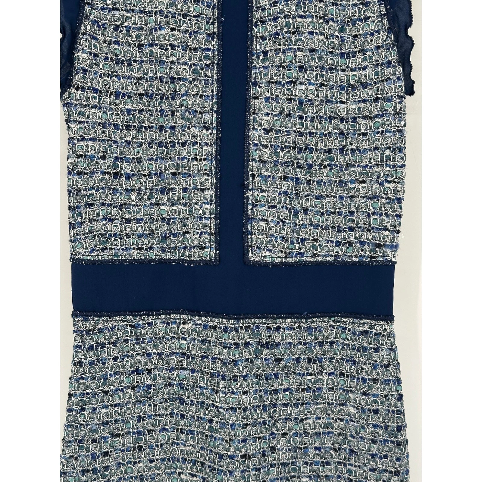 VETEMENTS Abito ST JOHN Kiara tweed misto lana volant senza maniche lunghezza ginocchio tubino taglia 2